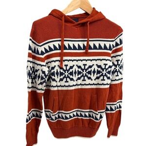 American Eagle Knit Soft Sweater Hoodie Burnt Orange Aztec‎ Southwestern - small
